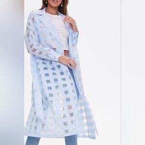 Sheer Blue Checkered Long Coat Duster